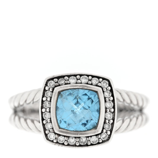 Sterling Silver Diamond Blue Topaz 7mm Petite Albion Ring 54 7
