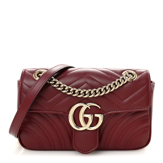 Calfskin Matelasse Mini GG Marmont Shoulder Bag Rosso Ancora