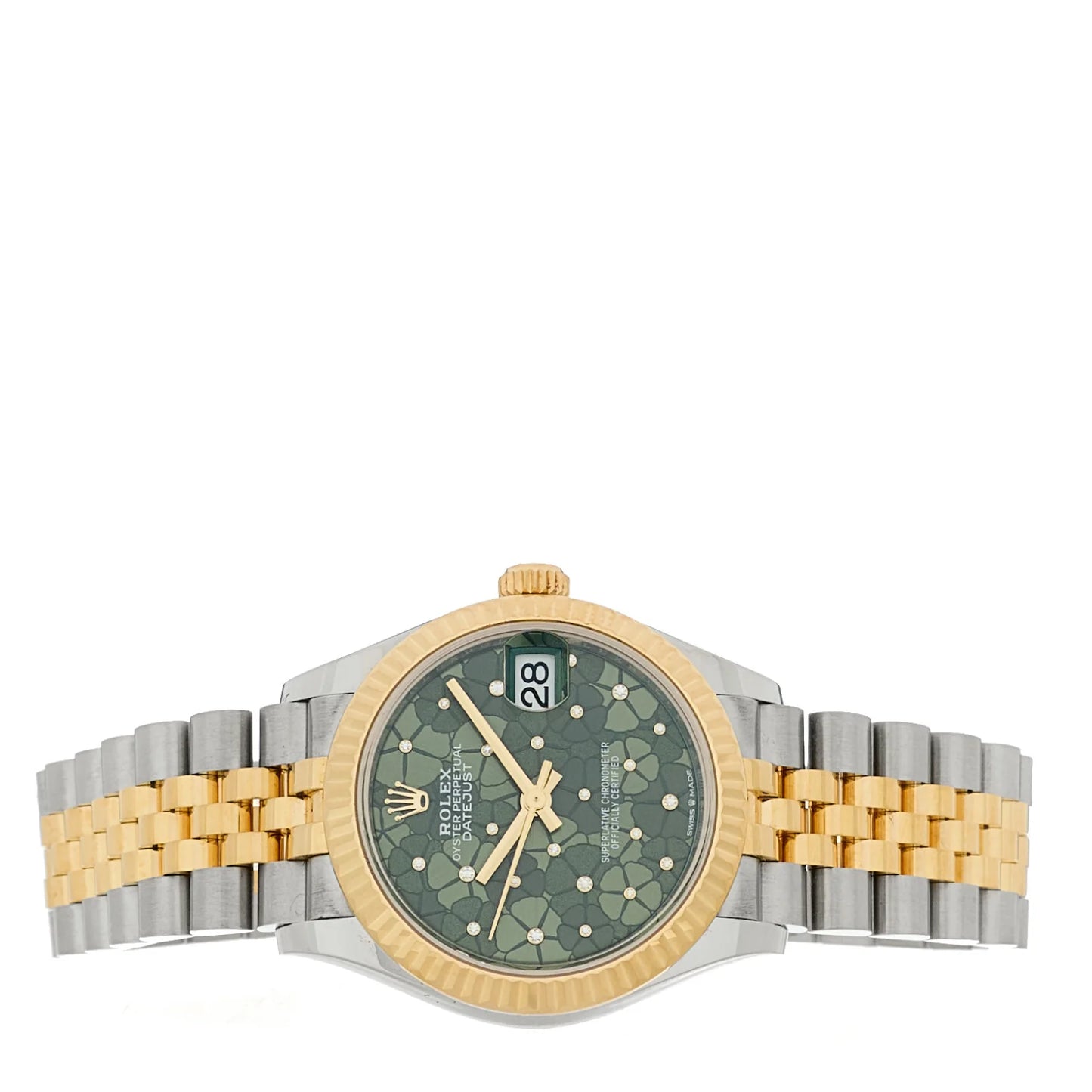 Rolex Stainless Steel 18K Yellow Gold Diamond 31mm Oyster Perpetual Datejust Watch Green Floral 278273