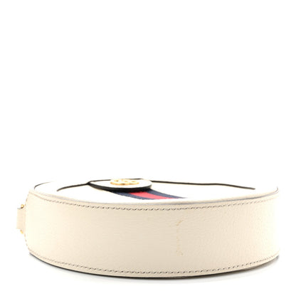 Textured Calfskin Web Mini Ophidia Round Shoulder Bag Mystic White
