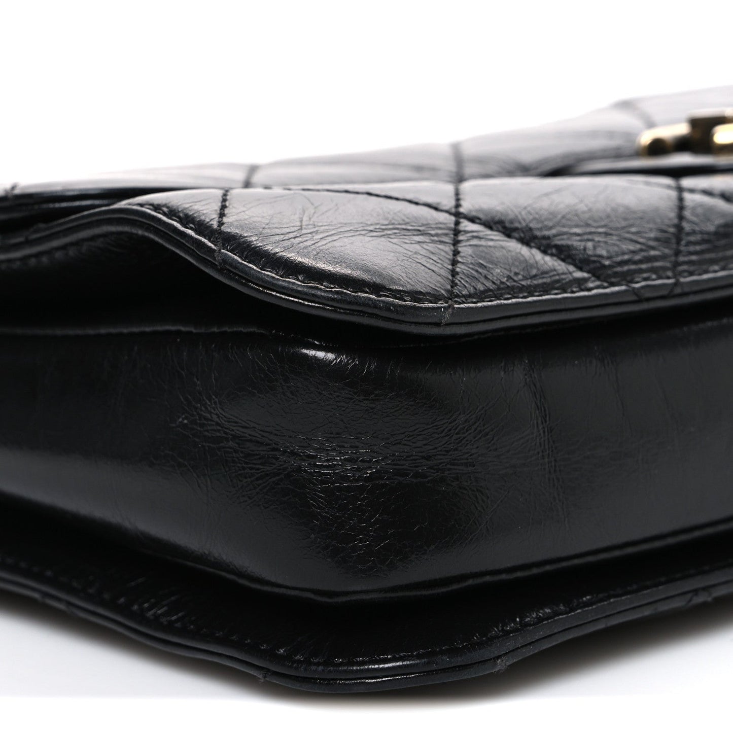 Glazed Calfskin Quilted Medium Perfect Edge Flap Black
