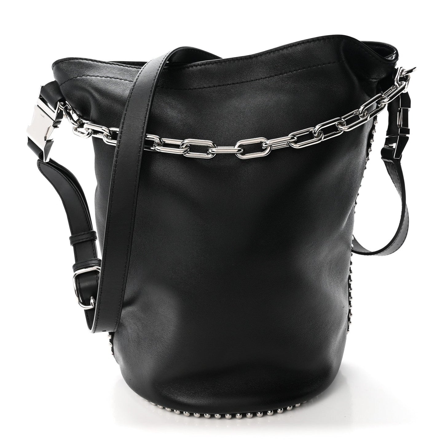 Lambskin Attica Chain Dry Sack Bucket Bag Black