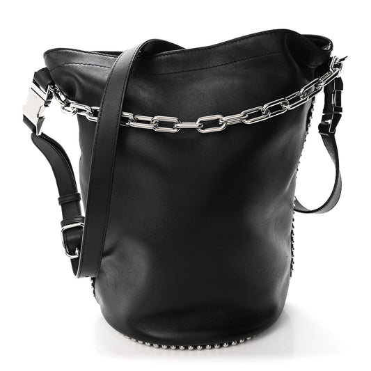 Lambskin Attica Chain Dry Sack Bucket Bag Black