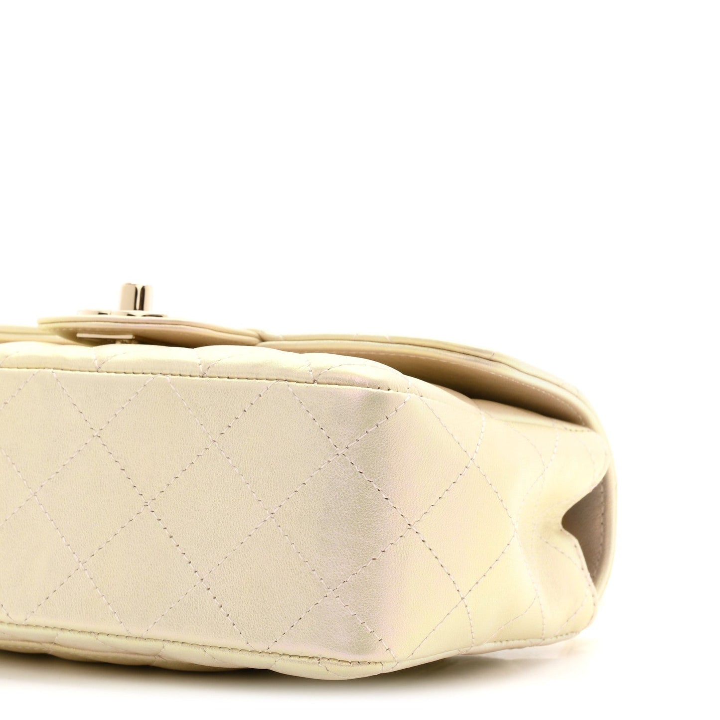 Iridescent Lambskin Quilted Mini Rectangular Flap Ivory