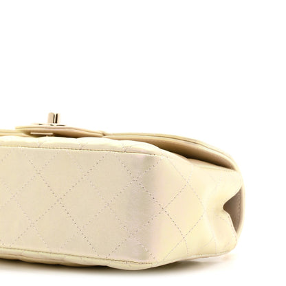 Iridescent Lambskin Quilted Mini Rectangular Flap Ivory