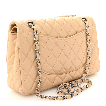 Lambskin Quilted Medium Double Flap Beige