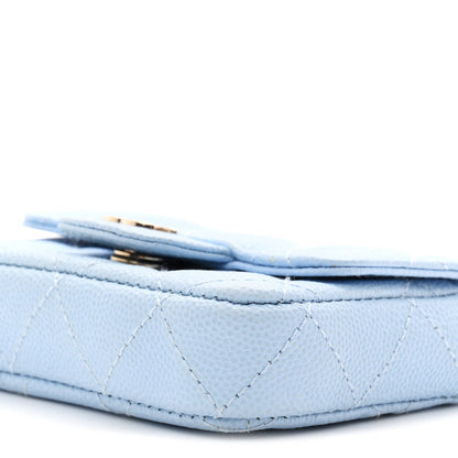 Caviar Quilted Flap Chain Waist Bag Light Blue