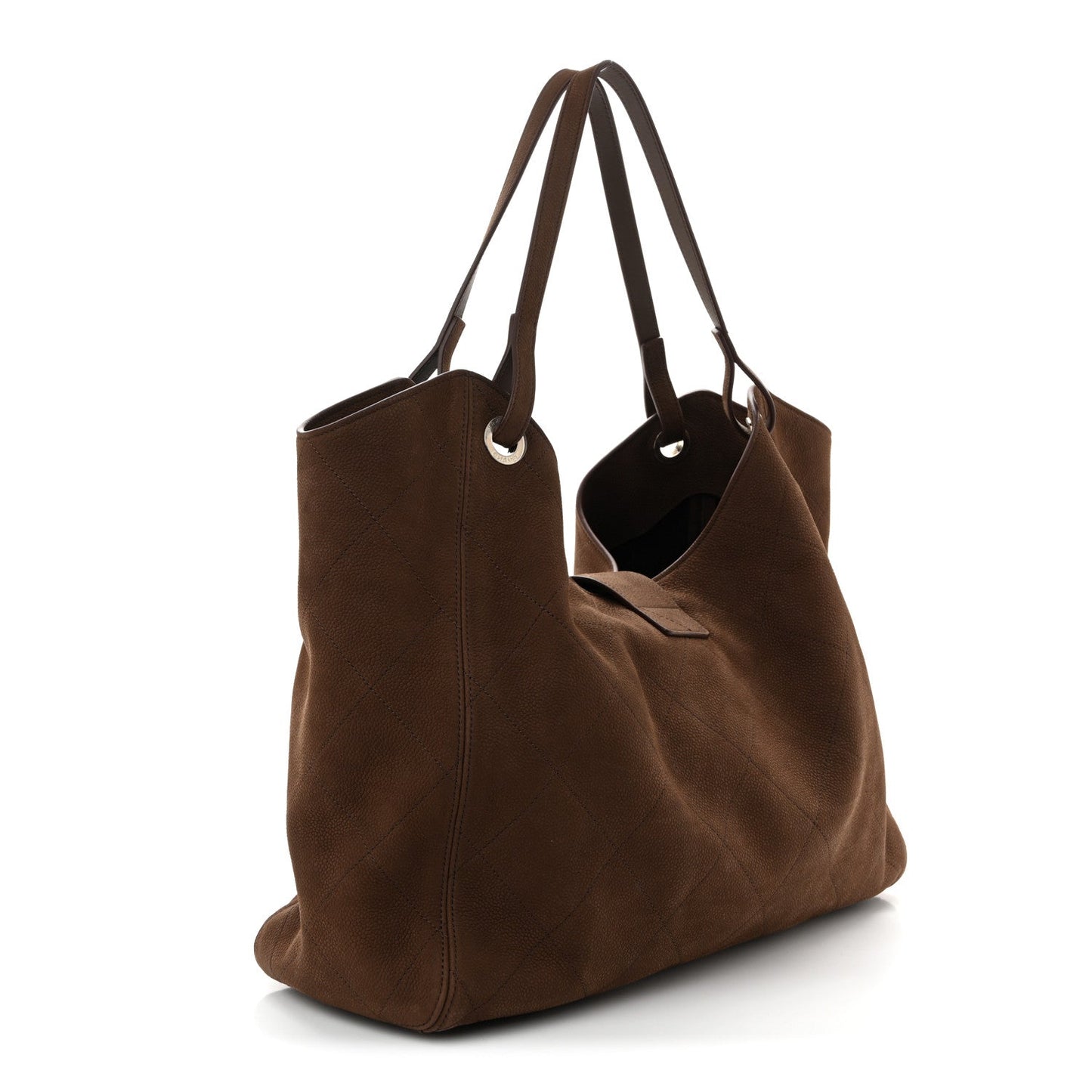 Grained Nubuck Calfskin Quilted Maxi Shopping Bag Dark Brown
