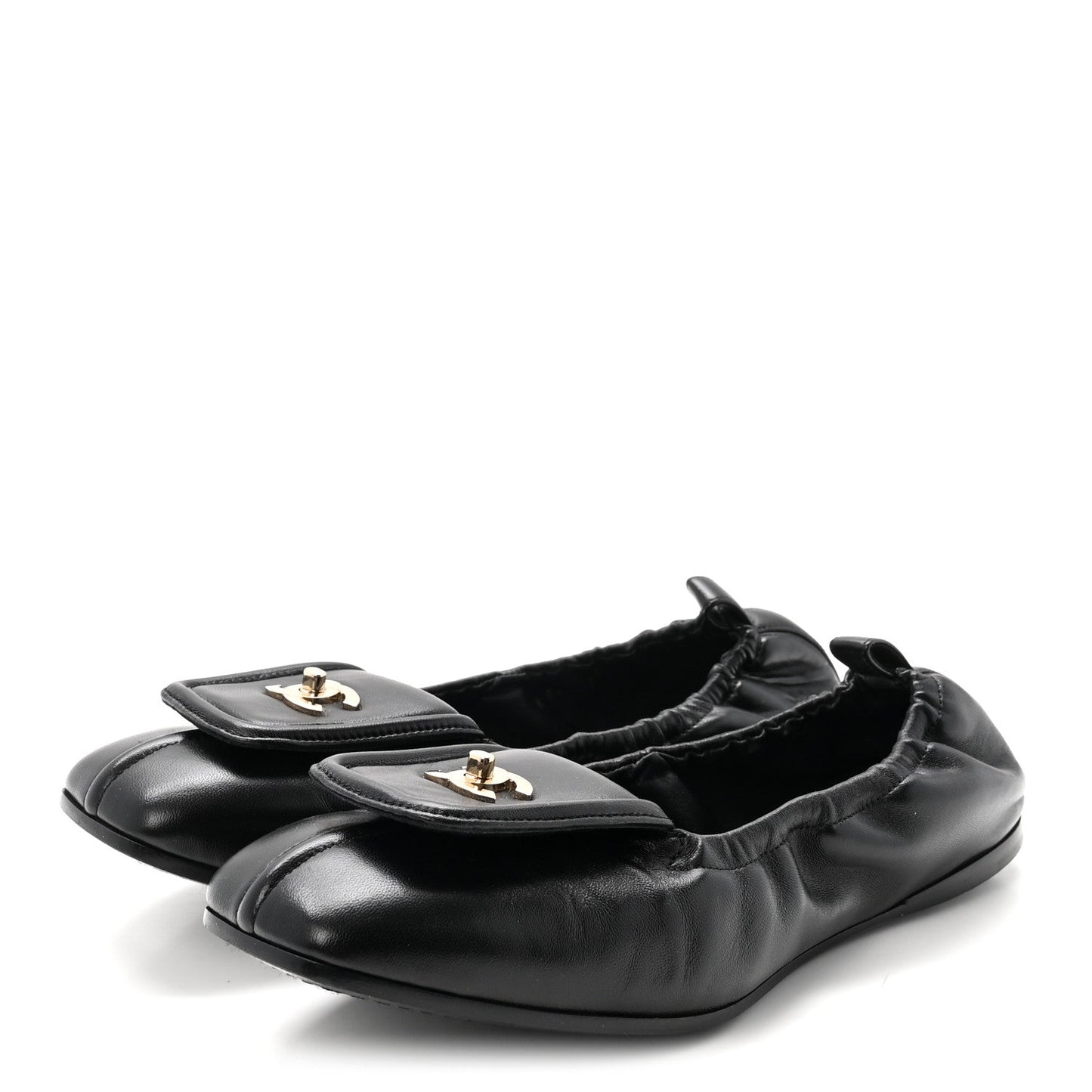 Lambskin CC Turnlock Ballerina Flats 37 Black