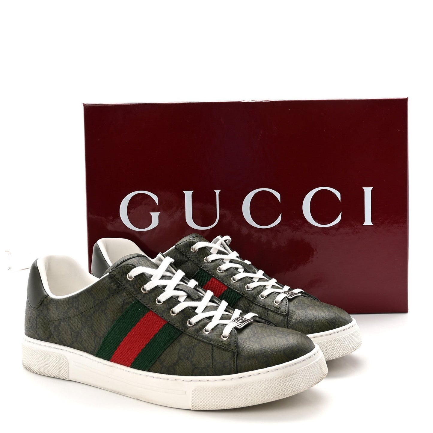 GG Supreme Monogram Web Mens New Ace Sneakers 10 Green