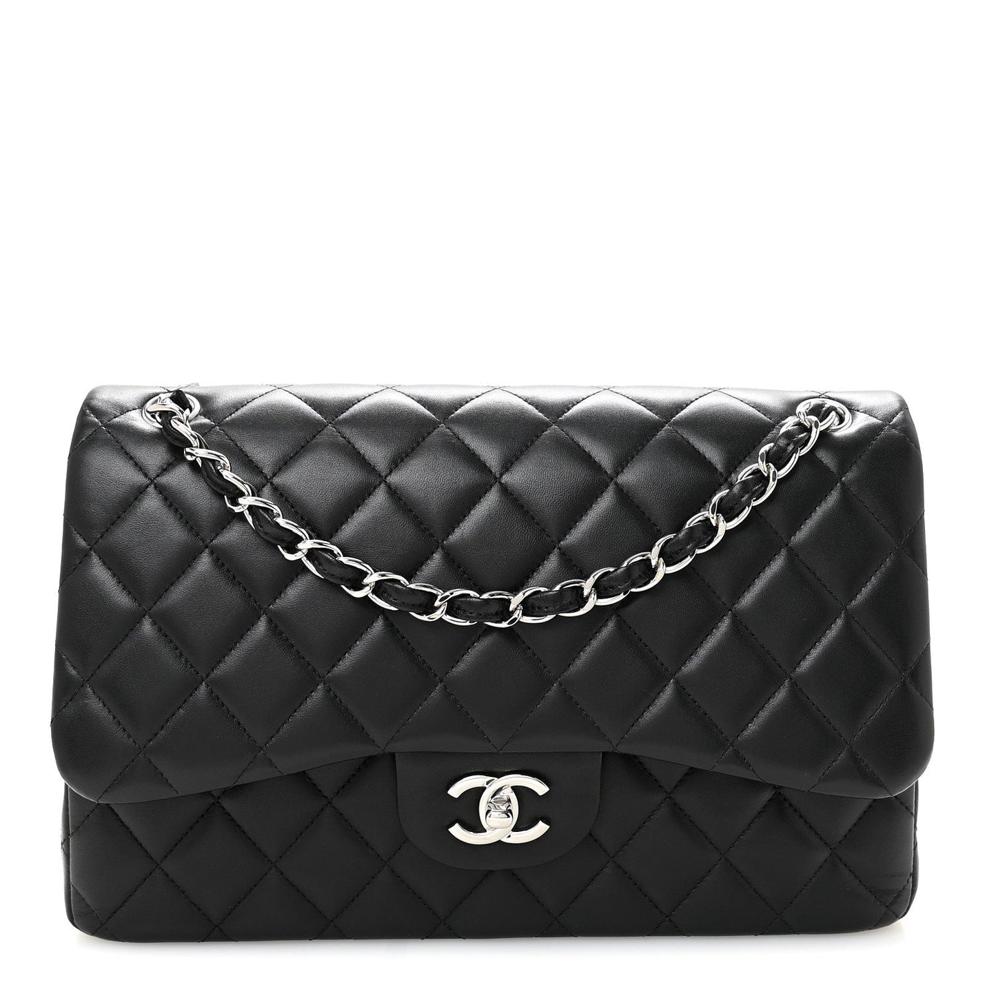 Lambskin Quilted Jumbo Double Flap Black