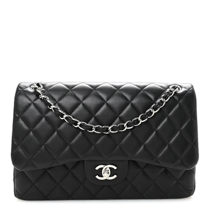 Lambskin Quilted Jumbo Double Flap Black