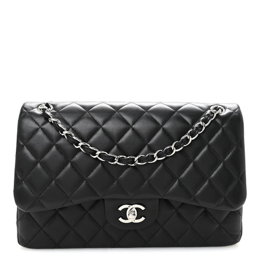 Lambskin Quilted Jumbo Double Flap Black