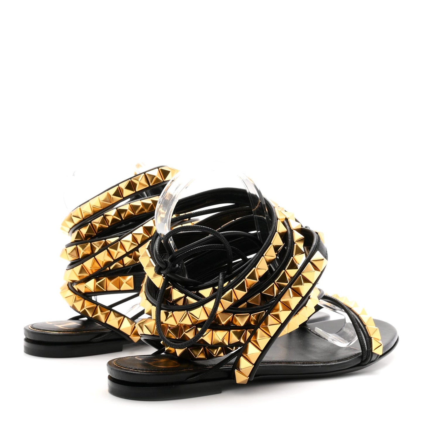 Calfskin Rockstud No Limit Gladiator Flat Sandals 37 Black