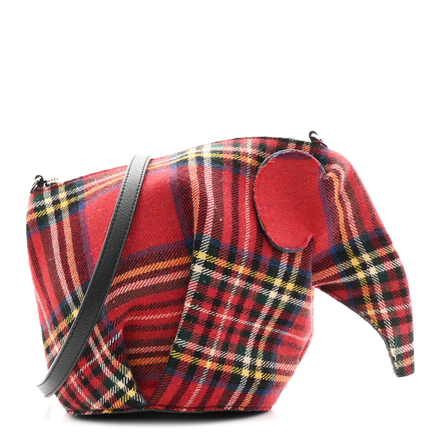 Wool Calfskin Mini Elephant Crossbody Bag Red Tartan