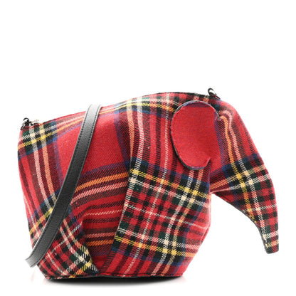 Wool Calfskin Mini Elephant Crossbody Bag Red Tartan
