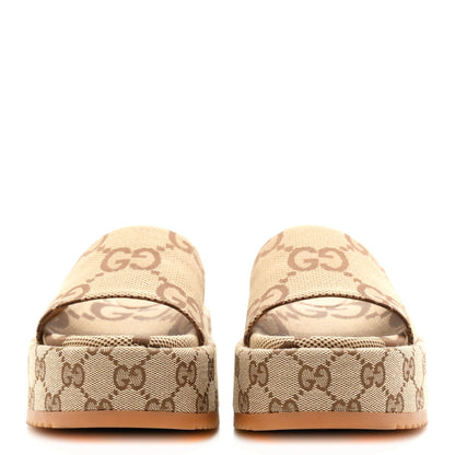 Monogram Maxi GG Angelina Platform 55mm Slide Sandals 36 Camel Ebony