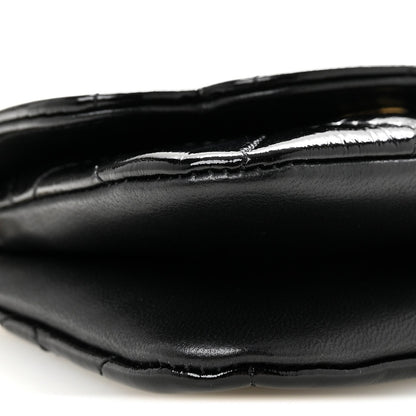 Crumpled Patent Lambskin Quilted Tassel Clutch With Chain Black