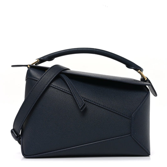 Soft Grained Calfskin Small Puzzle Edge Bag Navy