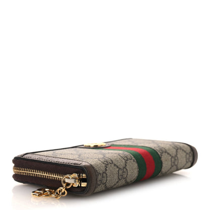 GG Supreme Monogram Web Ophidia Zip Around Wallet Brown