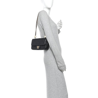 Lambskin Quilted Pearl Small Flap Black