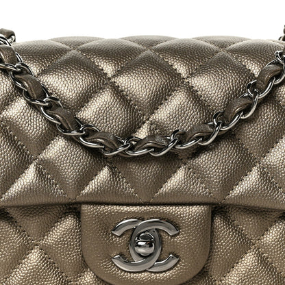 Iridescent Caviar Quilted Mini Rectangular Flap Bronze