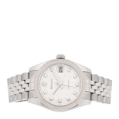 Rolex Stainless Steel 18K White Gold Diamond 31mm Oyster Perpetual Datejust Watch Silver Jubilee 178274