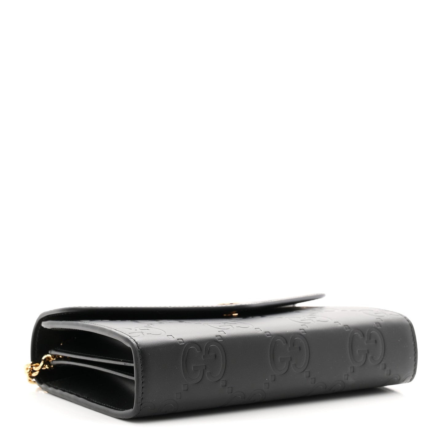 Calfskin GG Debossed Chain Wallet Black