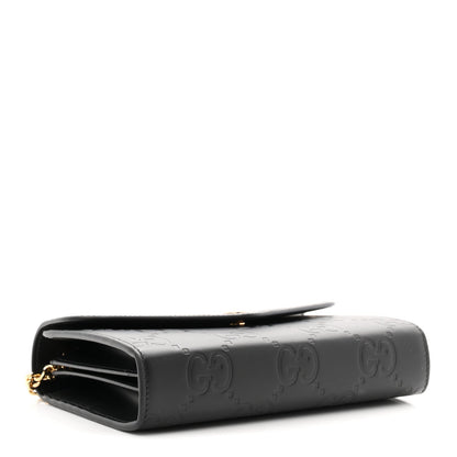 Calfskin GG Debossed Chain Wallet Black