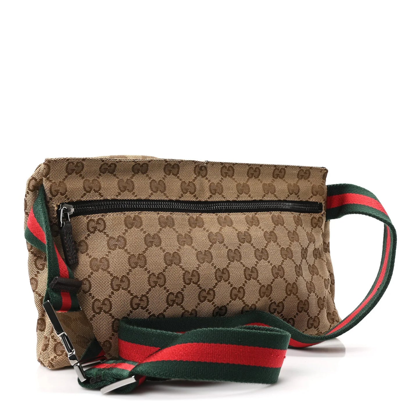 Gucci GG Monogram Web Double Pocket Belt Bag Dark Brown