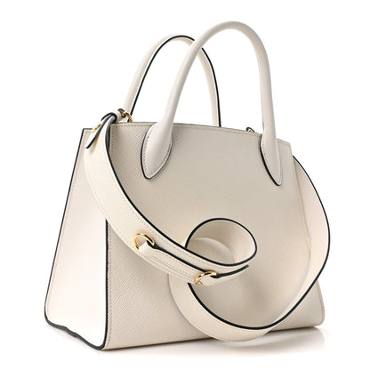 Saffiano Cuir Calfskin Small Monochrome Top Handle Tote White