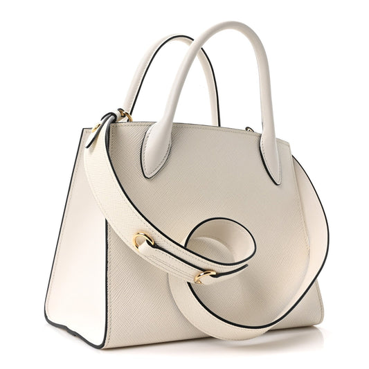 Saffiano Cuir Calfskin Small Monochrome Top Handle Tote White