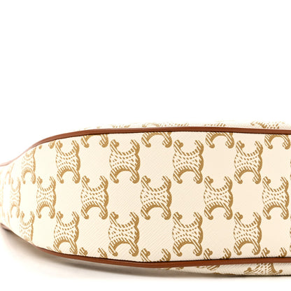 Canvas Calfskin Ava Triomphe Shoulder Bag White