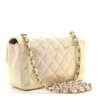 Iridescent Lambskin Quilted Mini Rectangular Flap Ivory