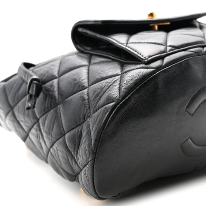 Lambskin Quilted Drawstring Backpack Black