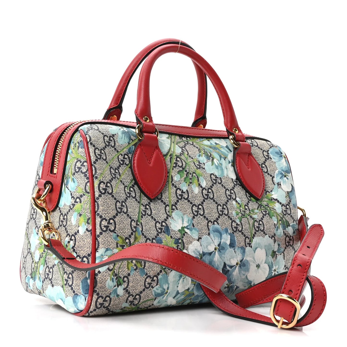Gucci GG Supreme Monogram Blooms Small Boston Beige Blue Navy Hibiscus Red