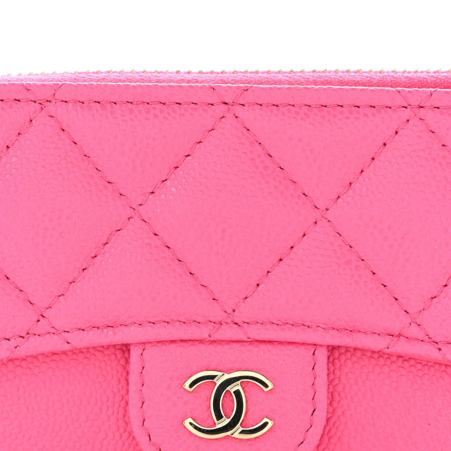 Caviar Quilted Flap Zip Card Holder Dark Pink