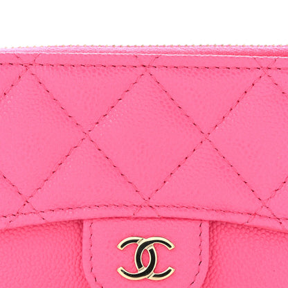 Caviar Quilted Flap Zip Card Holder Dark Pink