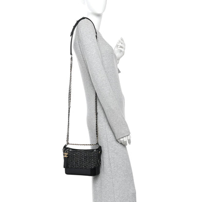 Tweed Calfskin Small Gabrielle Hobo Black