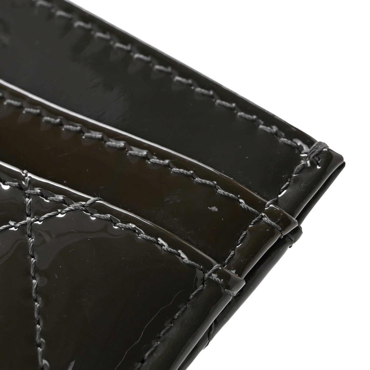 Patent Quilted Card Holder Dark Grey