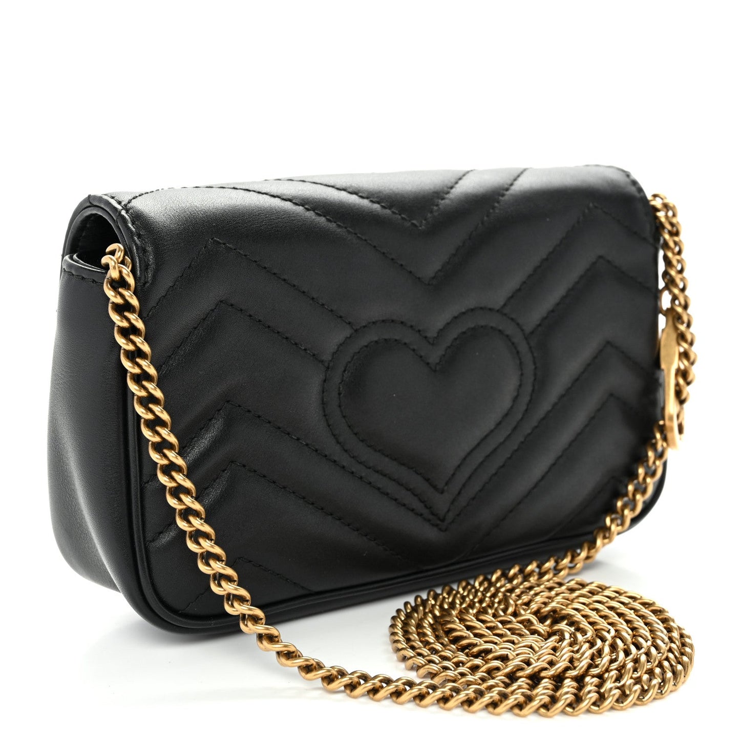 Calfskin Matelasse Super Mini GG Marmont Shoulder Bag Black