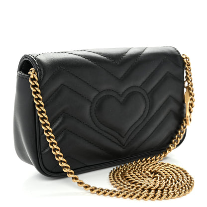 Calfskin Matelasse Super Mini GG Marmont Shoulder Bag Black