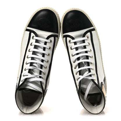 Aged Calfskin Lace Up Cap Toe Sneakers 39.5 White Gold