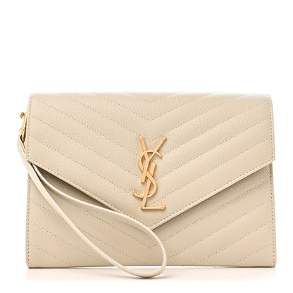 Grain De Poudre Matelasse Chevron Monogram Envelope Clutch Crema Soft