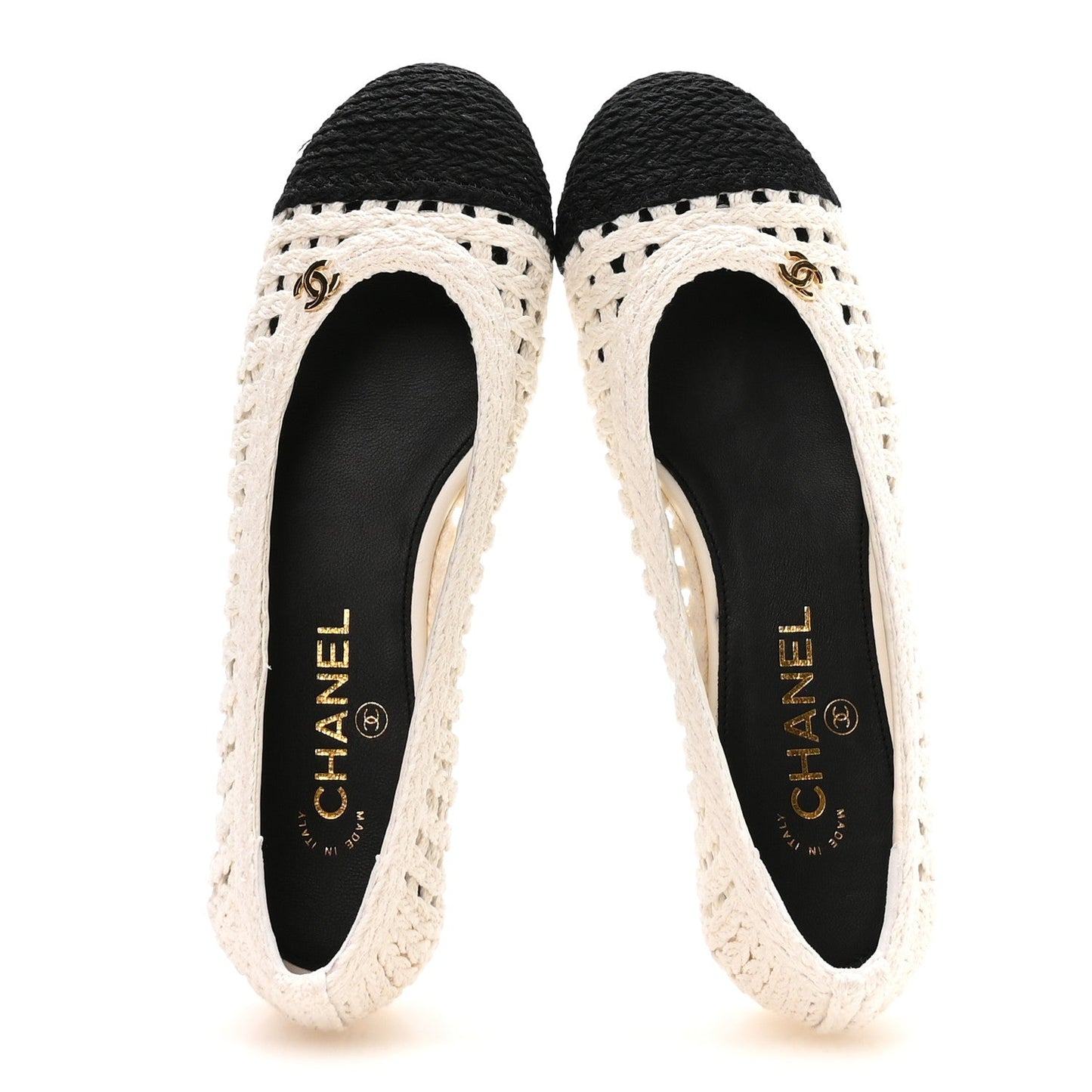 Mesh Crochet Cap Toe Ballerina Flats 39.5 White Black