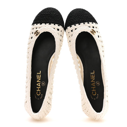 Mesh Crochet Cap Toe Ballerina Flats 39.5 White Black
