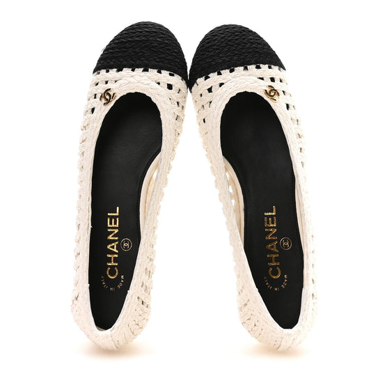 Mesh Crochet Cap Toe Ballerina Flats 39.5 White Black