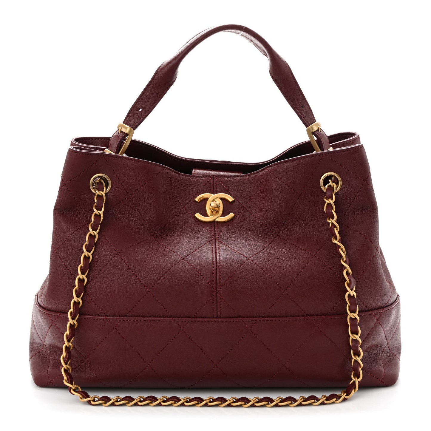 Calfskin Quilted Small Coco Base Shopping Bag Burgundy