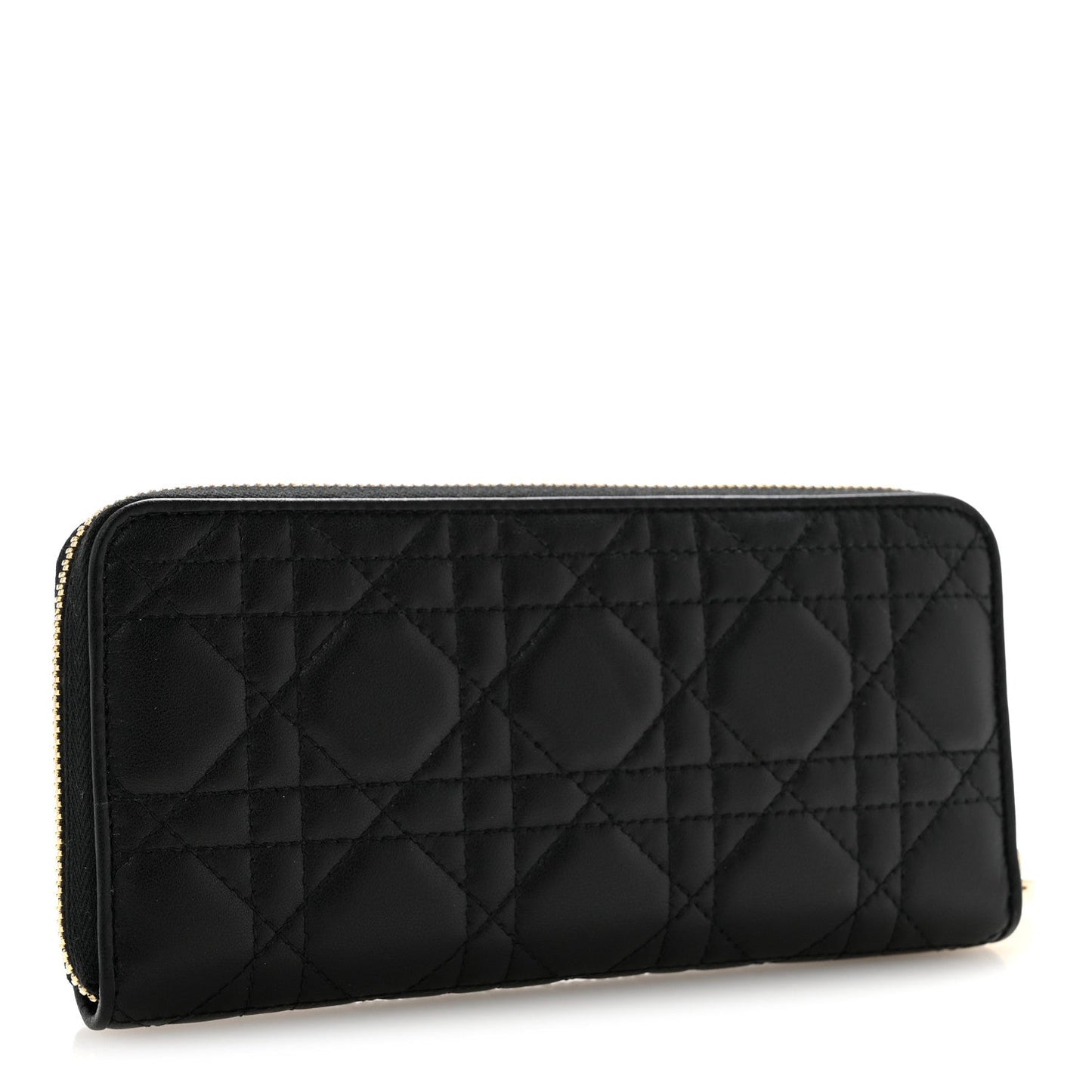 Lambskin Cannage Lady Dior Zip Wallet Black