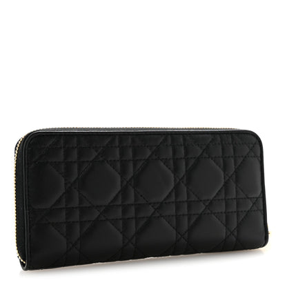 Lambskin Cannage Lady Dior Zip Wallet Black